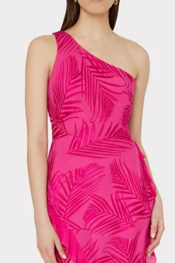 MILLY Guest Of Dresses-Ryanna Chiffon Devore Dress Pink Palm