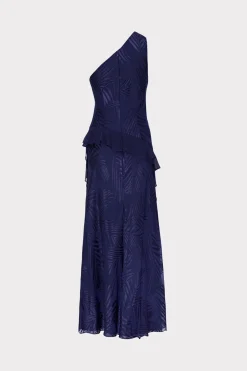 MILLY Evening Gowns-Ryanna Chiffon Devore Dress Navy