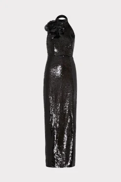 MILLY Maxi Dresses-Sabine 3D Sequins Rosette Dress Black