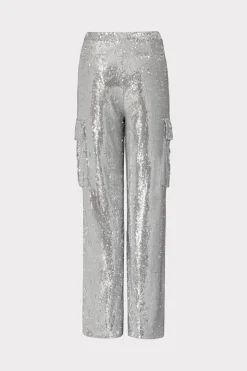 MILLY Pants-Saison Sequins Cargo Pants Silver