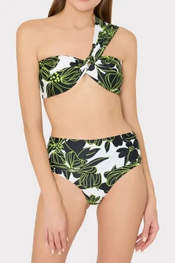 MILLY Bikinis-Sea Of Petals High Waisted Bikini Bottom Chartreuse/Black