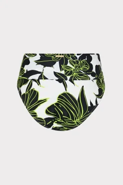 MILLY Bikinis-Sea Of Petals High Waisted Bikini Bottom Chartreuse/Black
