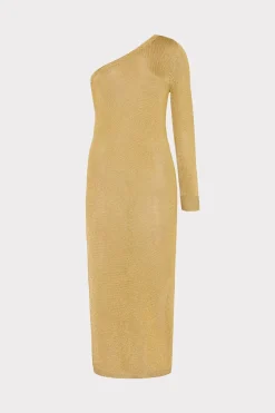 MILLY Sweaters & Knits-Senna Metallic One Shoulder Midi Dress Gold