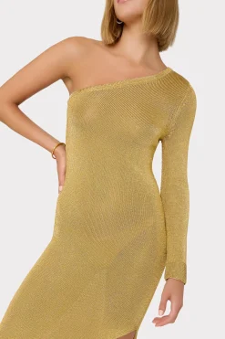 MILLY Sweaters & Knits-Senna Metallic One Shoulder Midi Dress Gold
