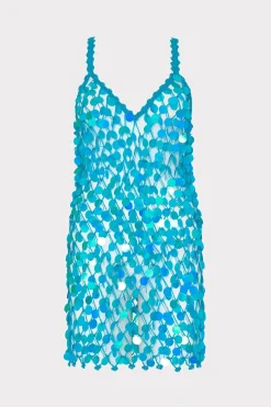 MILLY Jumpsuits & Rompers-Sequin Crochet Mini Sleeveless Dress Blue