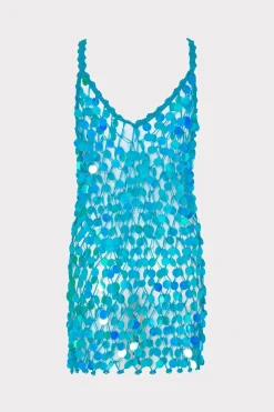 MILLY Jumpsuits & Rompers-Sequin Crochet Mini Sleeveless Dress Blue