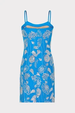 MILLY Mini Dresses-Sequin Embelished Linen Mini Dress Blue/White