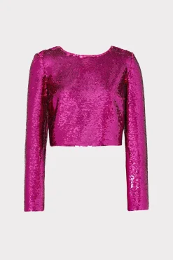 MILLY Tops-Shailyn 3D Sequins Top Pink