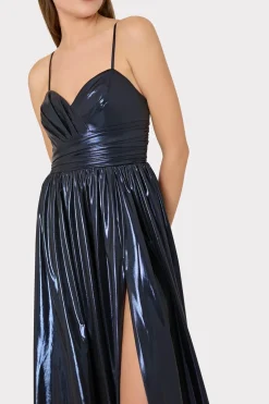 MILLY Maxi Dresses-Shannon Metallic Dress Navy