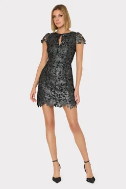 MILLY Little Black Dresses-Shayna Foiled Lace Dress Black