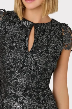 MILLY Little Black Dresses-Shayna Foiled Lace Dress Black