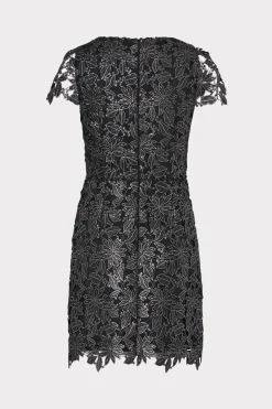 MILLY Little Black Dresses-Shayna Foiled Lace Dress Black