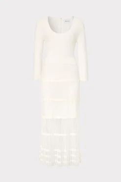 MILLY White Dresses-Sheer Knit Fit And Flare Dress Ecru