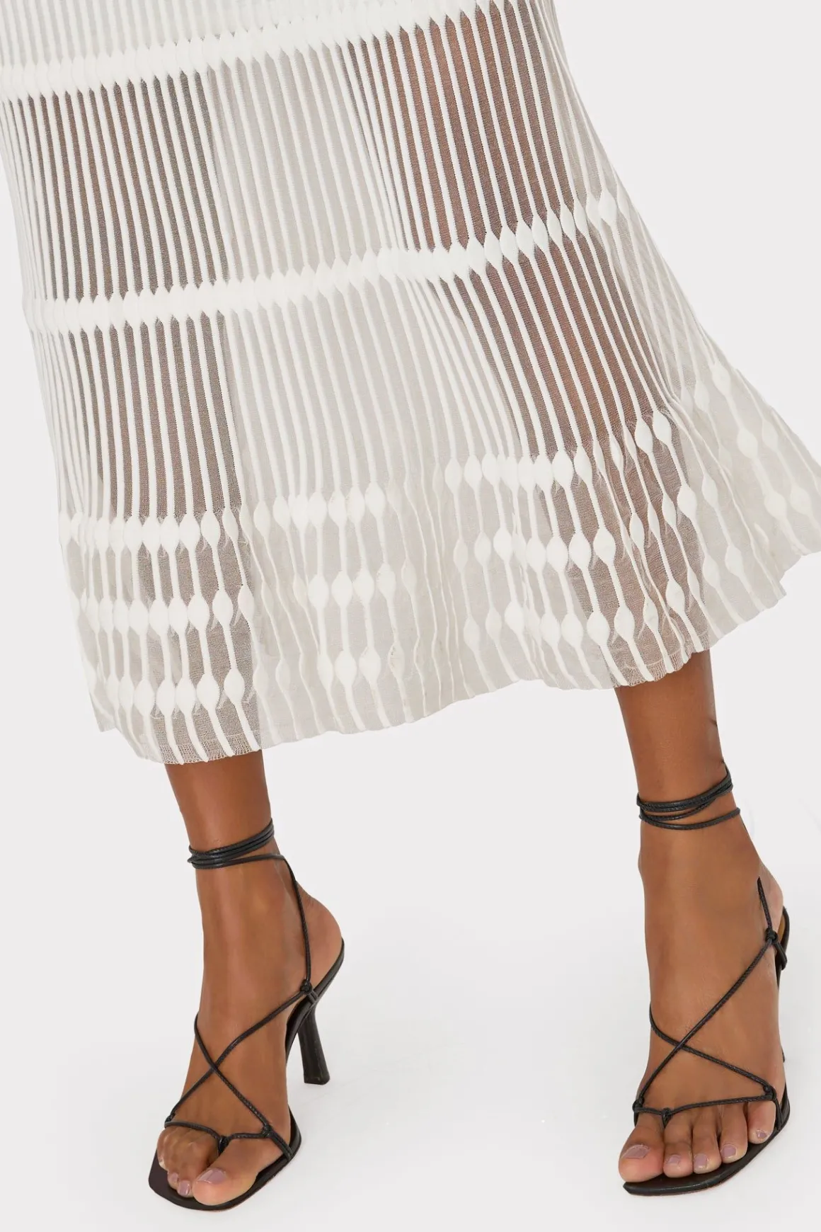 MILLY White Dresses-Sheer Knit Fit And Flare Dress Ecru