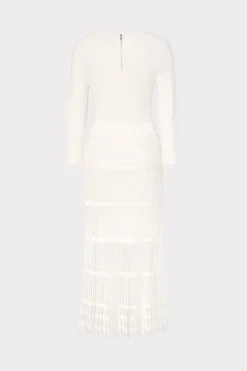 MILLY White Dresses-Sheer Knit Fit And Flare Dress Ecru