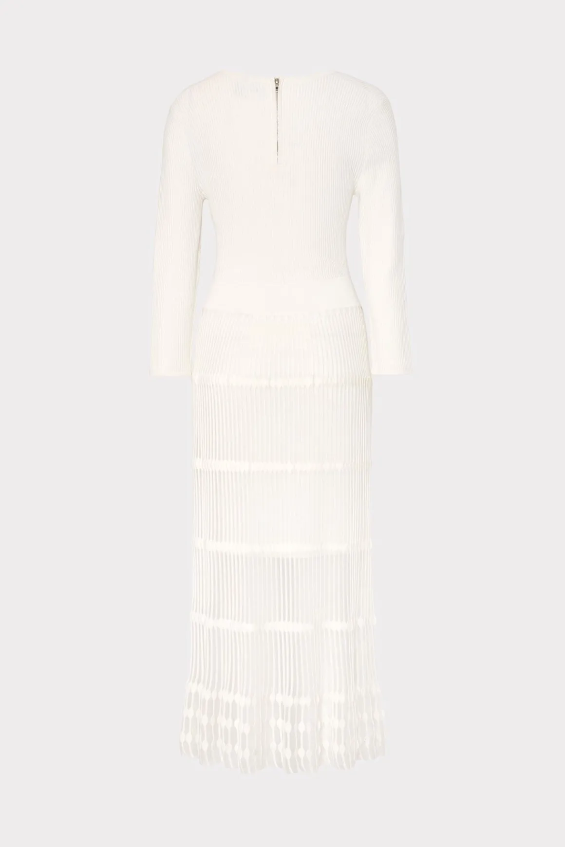 MILLY White Dresses-Sheer Knit Fit And Flare Dress Ecru