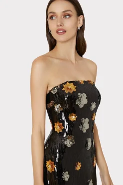 MILLY Maxi Dresses-Shiloh 3D Floral Sequins Dress Black Multi
