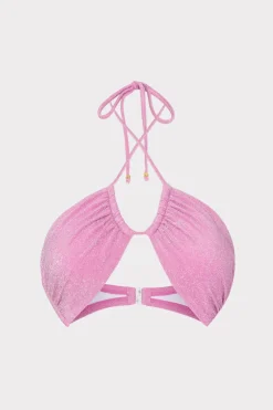 MILLY Bikinis-Shimmer Halter Bikini Top Pink