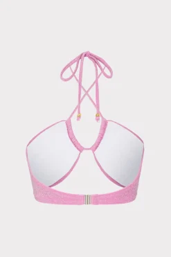 MILLY Jumpsuits & Rompers-Shimmer Halter Bikini Top Pink