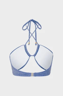 MILLY Bikinis-Shimmer Halter Bikini Top Blue