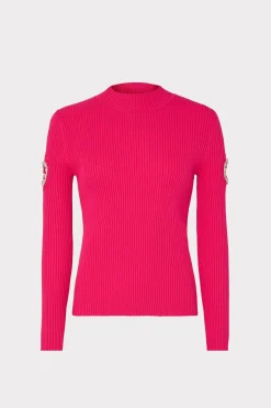 MILLY Tops-Shoulder Cut Out Knit Mock Neck Milly Pink