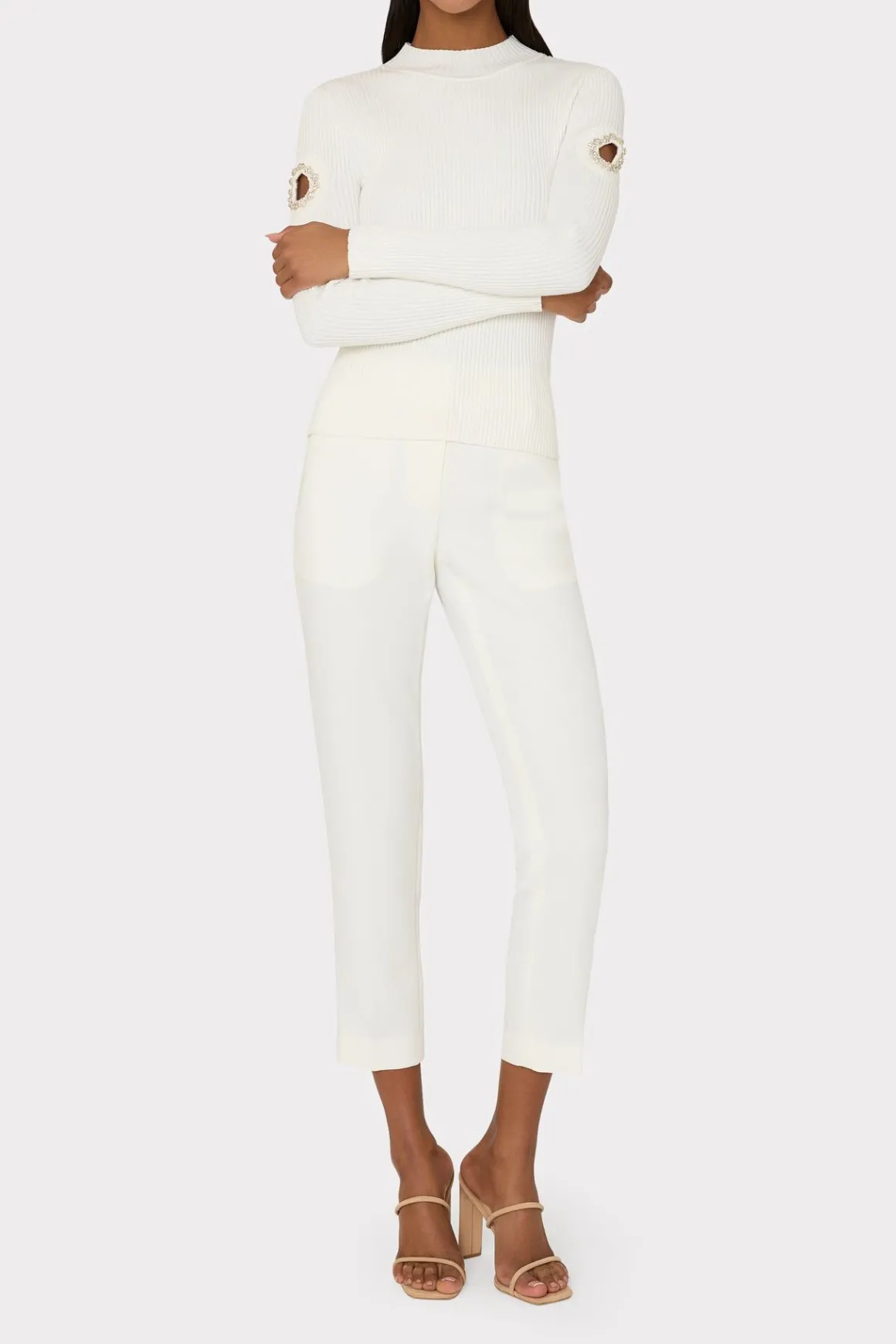 MILLY Sweaters & Knits-Shoulder Cut Out Knit Mock Neck Ecru