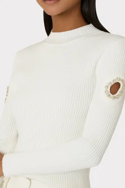 MILLY Sweaters & Knits-Shoulder Cut Out Knit Mock Neck Ecru