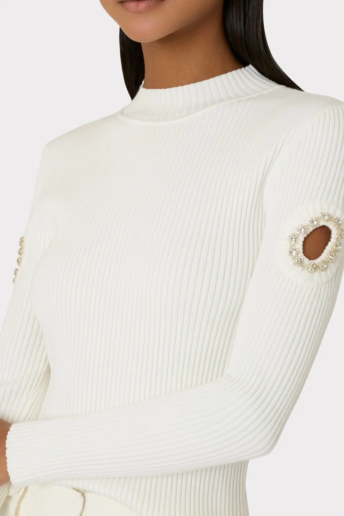 MILLY Sweaters & Knits-Shoulder Cut Out Knit Mock Neck Ecru