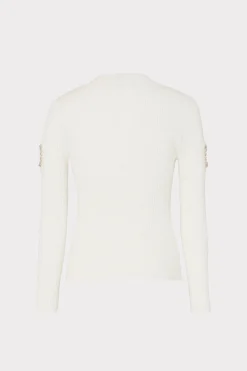 MILLY Sweaters & Knits-Shoulder Cut Out Knit Mock Neck Ecru