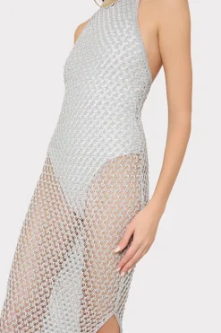 MILLY Jumpsuits & Rompers-Simone Metallic Halter Neck Knit Dress Silver