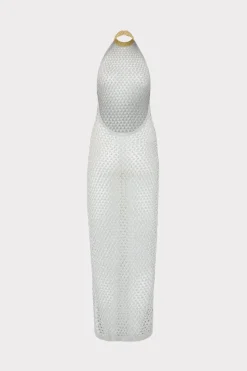 MILLY Jumpsuits & Rompers-Simone Metallic Halter Neck Knit Dress Silver