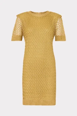 MILLY Knit Dresses-Sinclair Metallic Mesh Mini Dress Gold