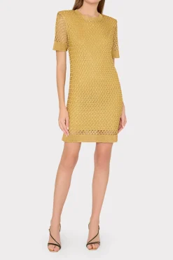 MILLY Knit Dresses-Sinclair Metallic Mesh Mini Dress Gold