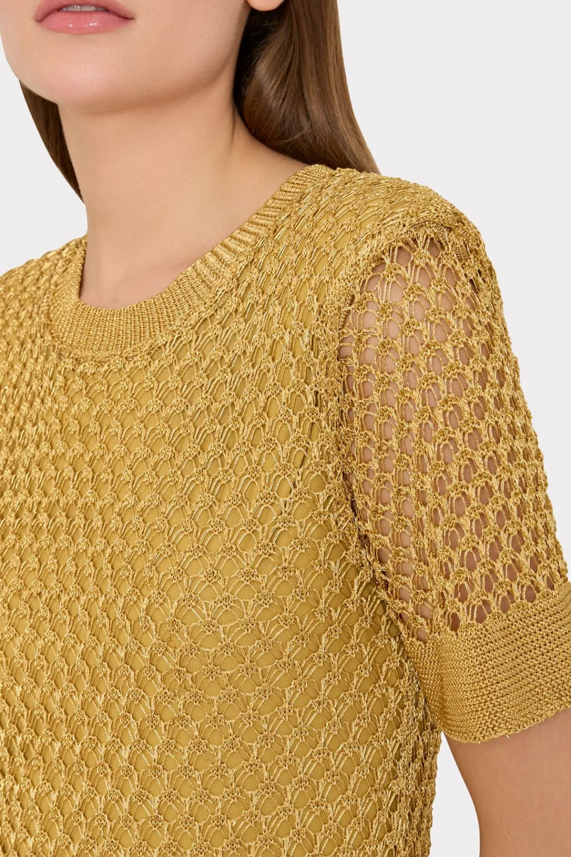 MILLY Knit Dresses-Sinclair Metallic Mesh Mini Dress Gold
