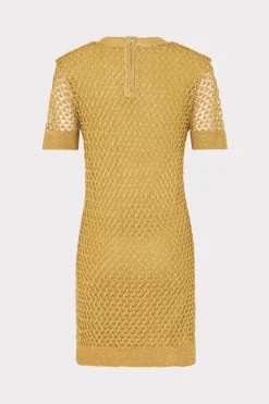 MILLY Knit Dresses-Sinclair Metallic Mesh Mini Dress Gold