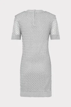 MILLY Jumpsuits & Rompers-Sinclair Metallic Mesh Mini Dress Silver