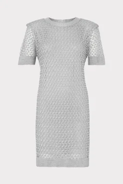 MILLY Knit Dresses-Sinclair Metallic Mesh Mini Dress Silver