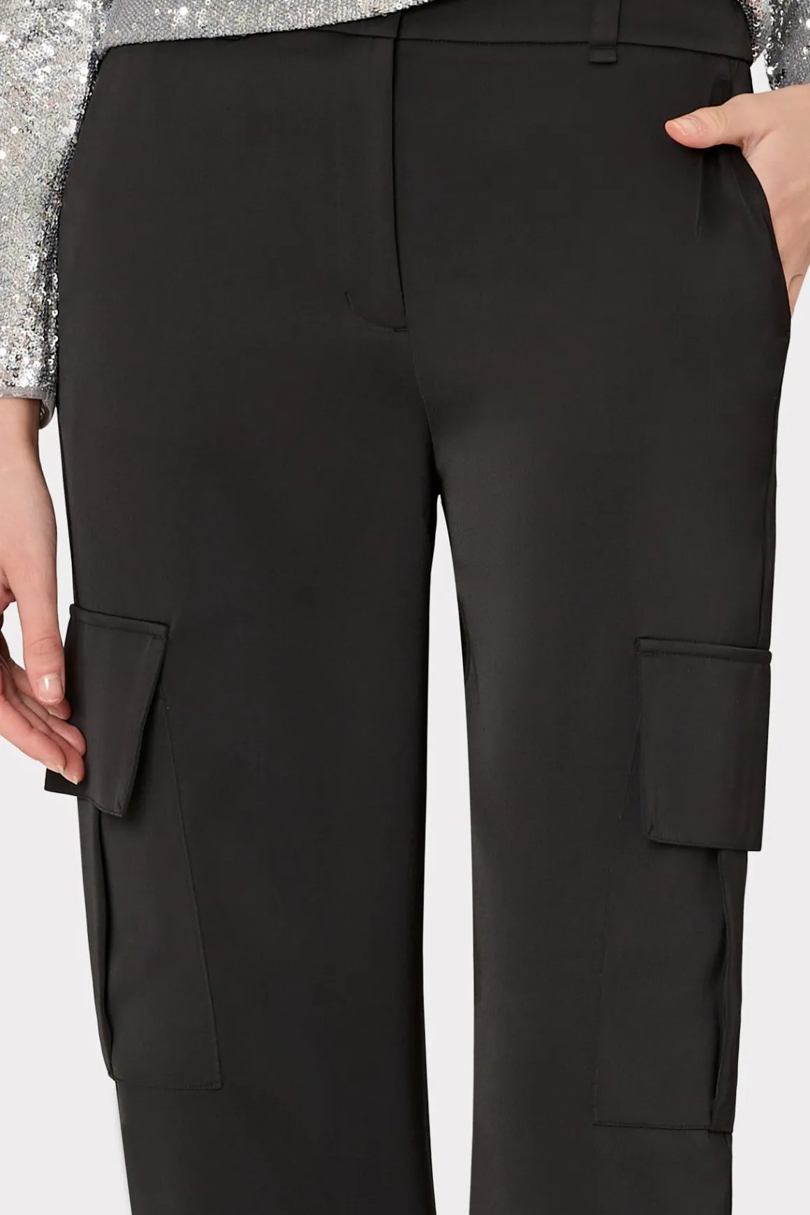 MILLY Pants-Skye Satin Cargo Pants Black