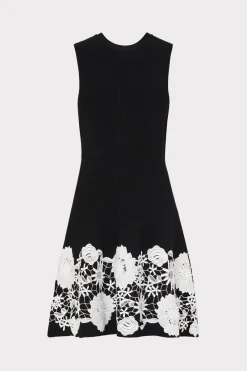 MILLY Day Dresses-Sleeveless Lace Trim Fit And Flare Dress Black/Ecru