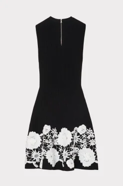 MILLY Day Dresses-Sleeveless Lace Trim Fit And Flare Dress Black/Ecru