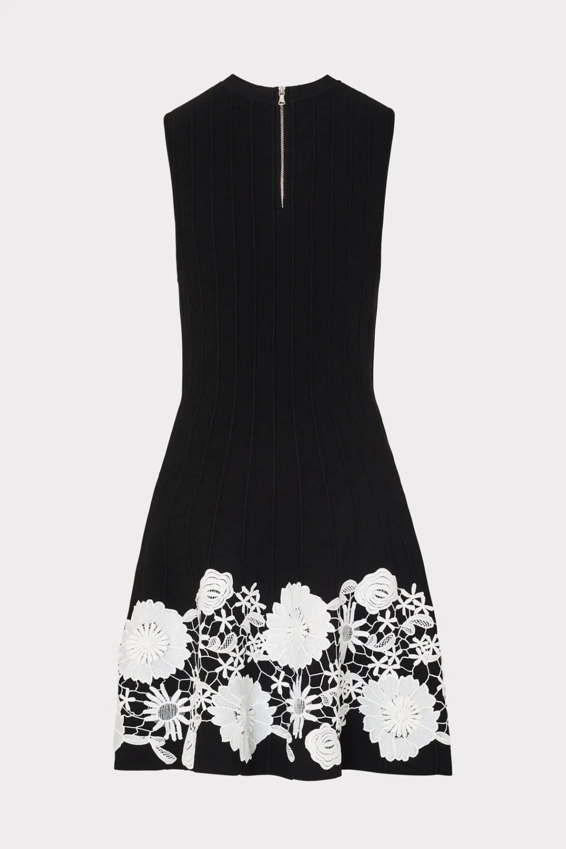 MILLY Knit Dresses-Sleeveless Lace Trim Fit And Flare Dress Black/Ecru