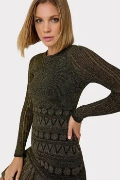 MILLY Knit Dresses-Solene Metallic Ruffle Mini Dress Gold