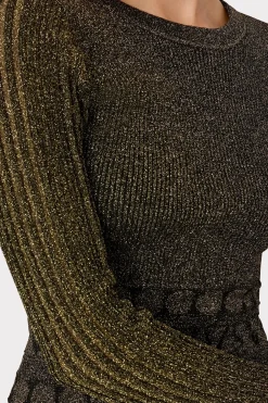MILLY Knit Dresses-Solene Metallic Ruffle Mini Dress Gold