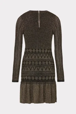 MILLY Knit Dresses-Solene Metallic Ruffle Mini Dress Gold