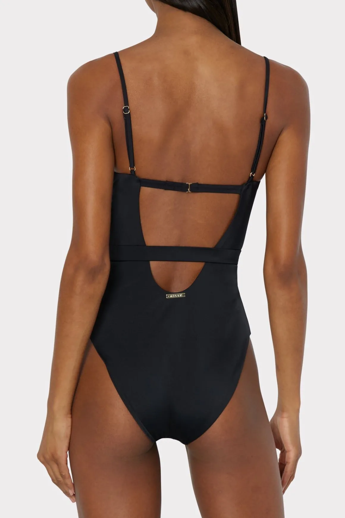MILLY One Piece Swimsuits-Solid Belted One Piece Black