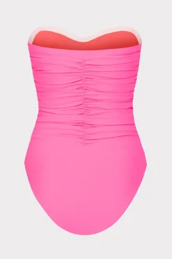 MILLY One Piece Swimsuits-Solid Carvico Vita Ruched One Piece Pink