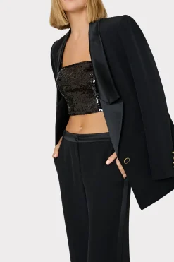 MILLY Pants-Soren Low-Rise Hammered Satin Pants Black