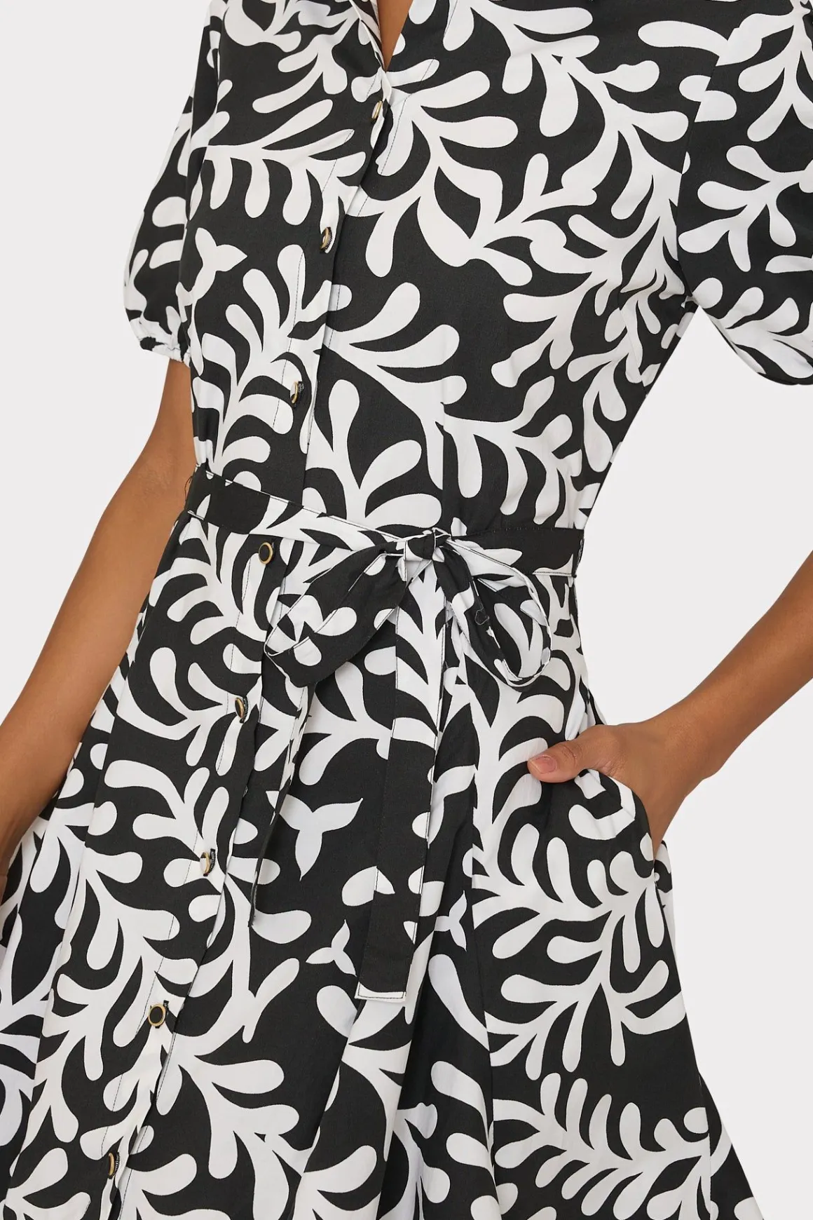 MILLY Day Dresses-Spanish Vine Poplin Mini Dress Black/White