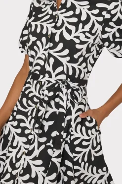 MILLY Jumpsuits & Rompers-Spanish Vine Poplin Mini Dress Black/White
