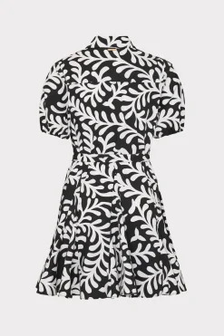 MILLY Little Black Dresses-Spanish Vine Poplin Mini Dress Black/White